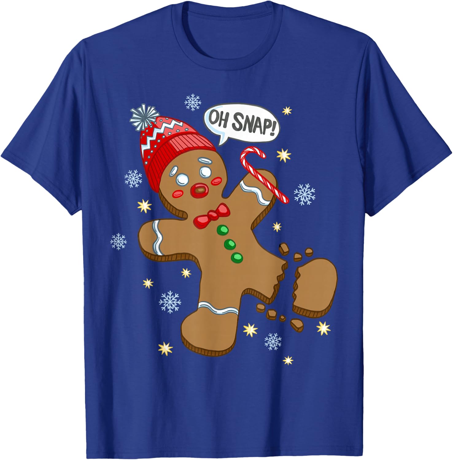 Trendy Holiday Apparel Gingerbread Man Oh Snap Christmas - Men's Adults Black Solid Short Sleeve Classic Fit Pull On Christmas Celebration T-Shirt - T-Shirt | Royal