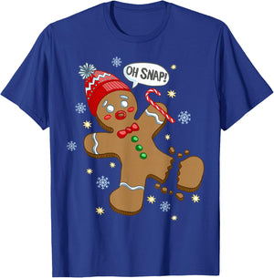 Trendy Holiday Apparel Gingerbread Man Oh Snap Christmas - Men's Adults Black Solid Short Sleeve Classic Fit Pull On Christmas Celebration T-Shirt - T-Shirt | Royal