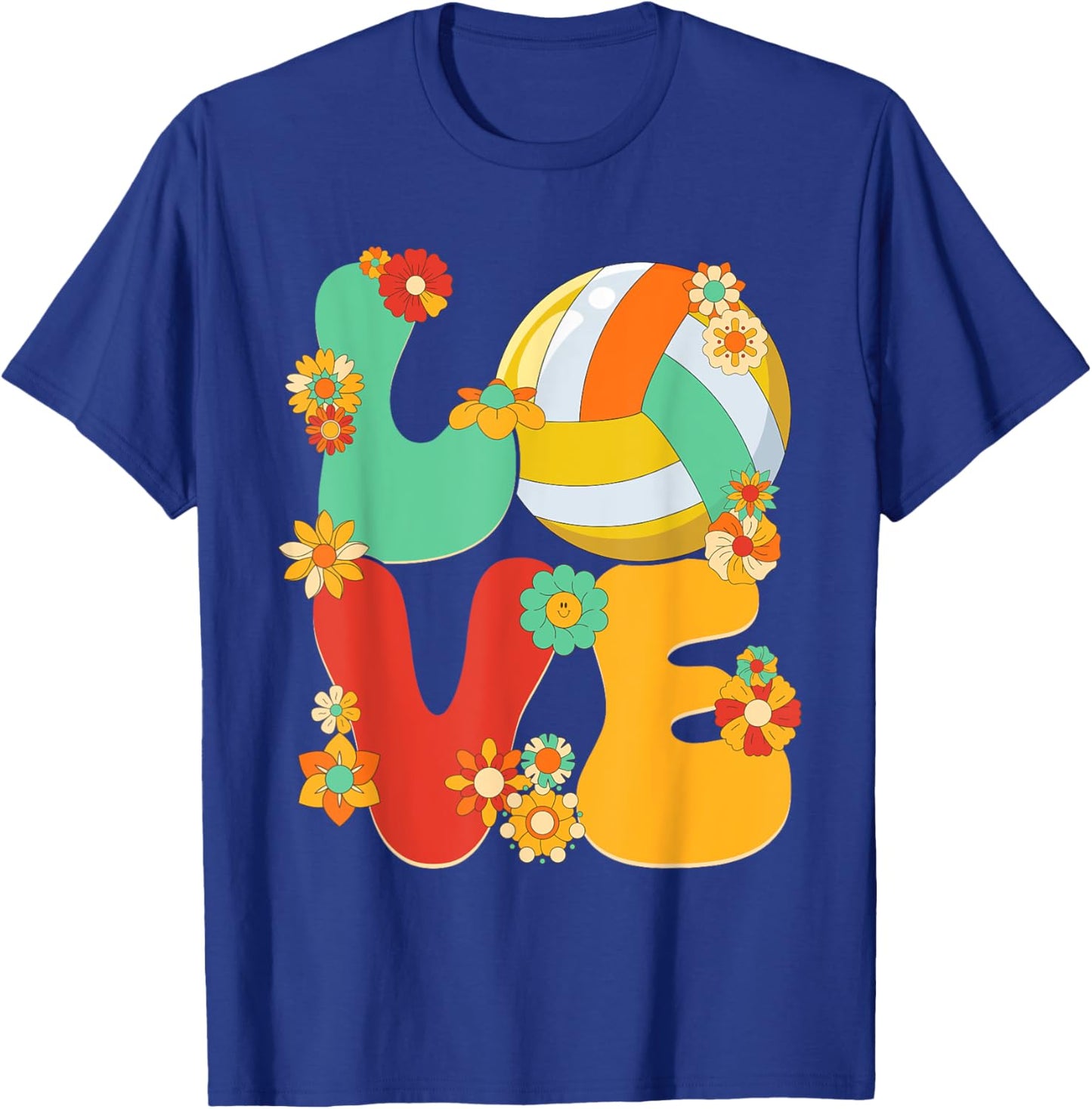 Volleyball Love Shirt Groovy Flower Volleyball Lover Girls T-Shirt - T-Shirt | Royal