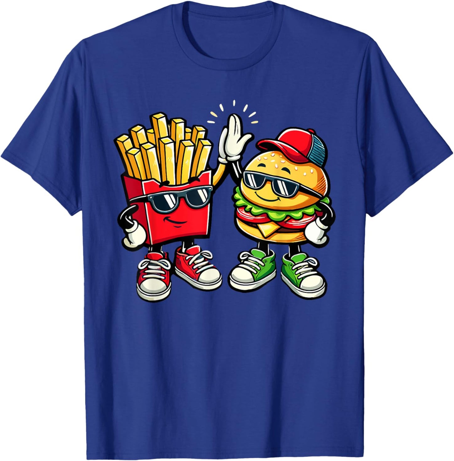 Hamburger Fries High Five | Cool Fun Combo Snacks Funny T-Shirt - T-Shirt | Royal