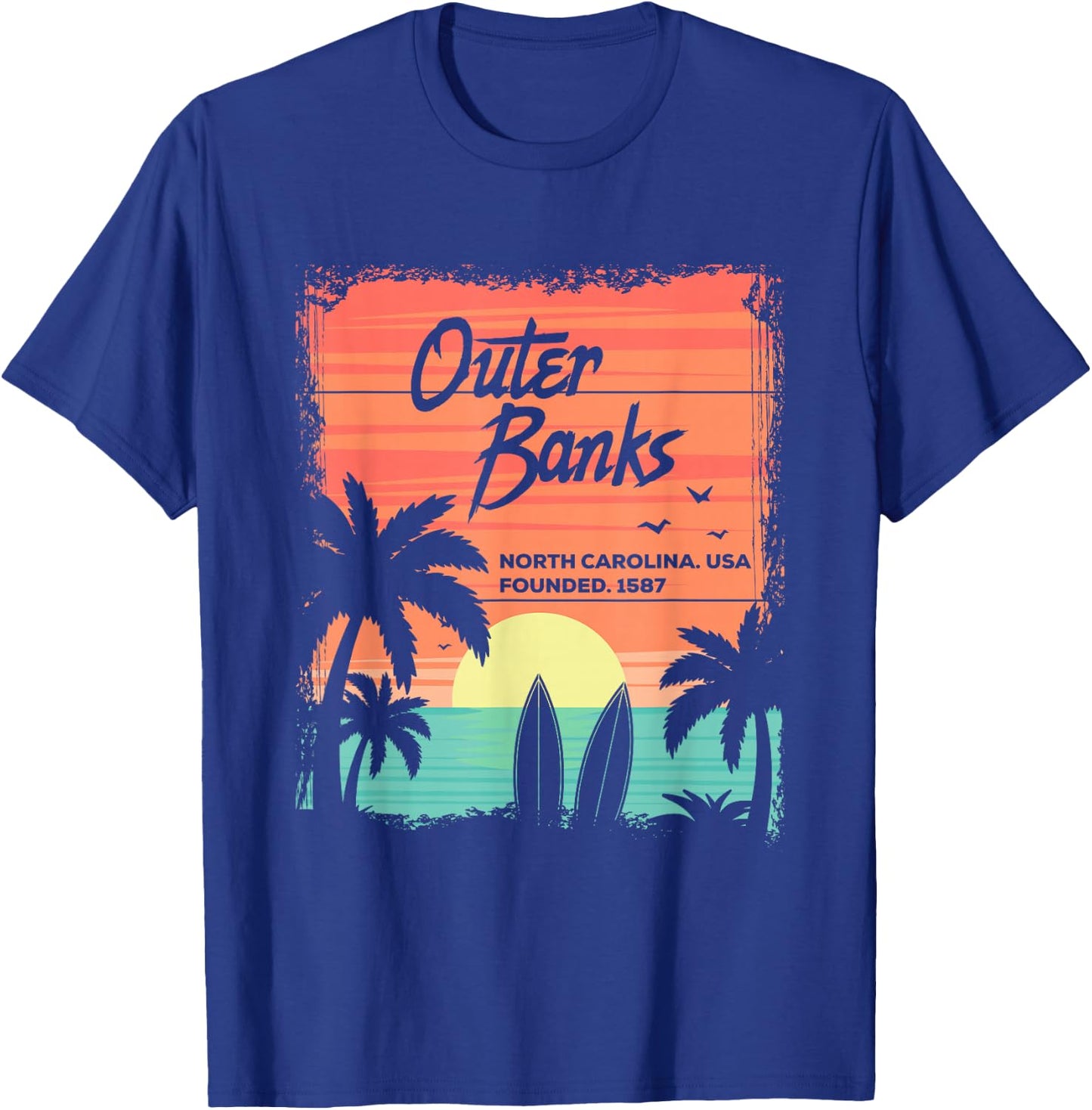 North Carolina Beach Surfing Sunrise NC OBX T-Shirt - T-Shirt | Royal
