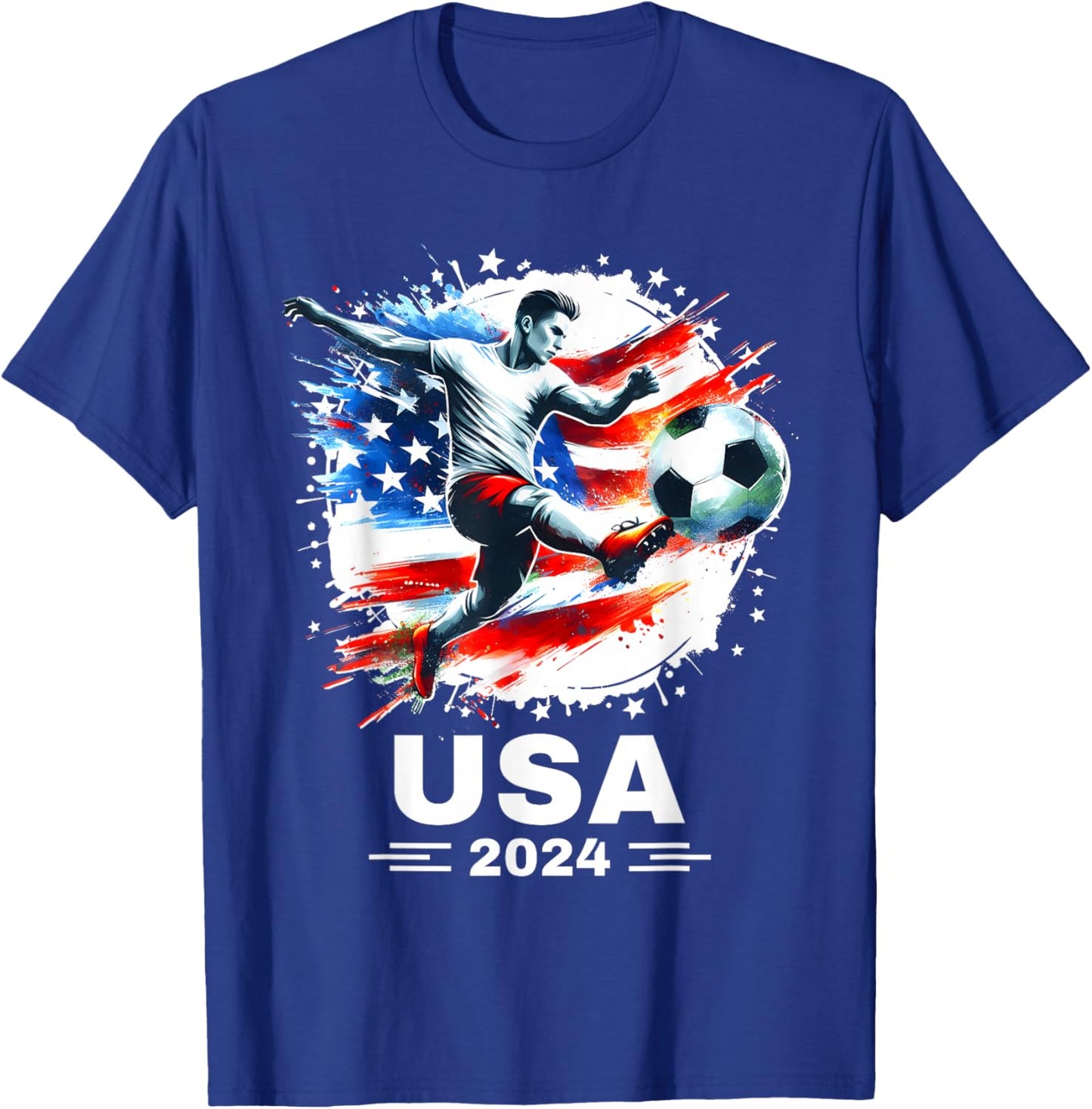 American Flag Soccer Shirt Boys Men Women Girls Soccer 2024 T-Shirt - T-Shirt | Royal