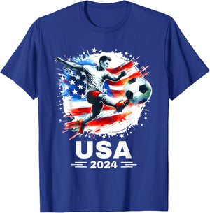American Flag Soccer Shirt Boys Men Women Girls Soccer 2024 T-Shirt - T-Shirt | Royal