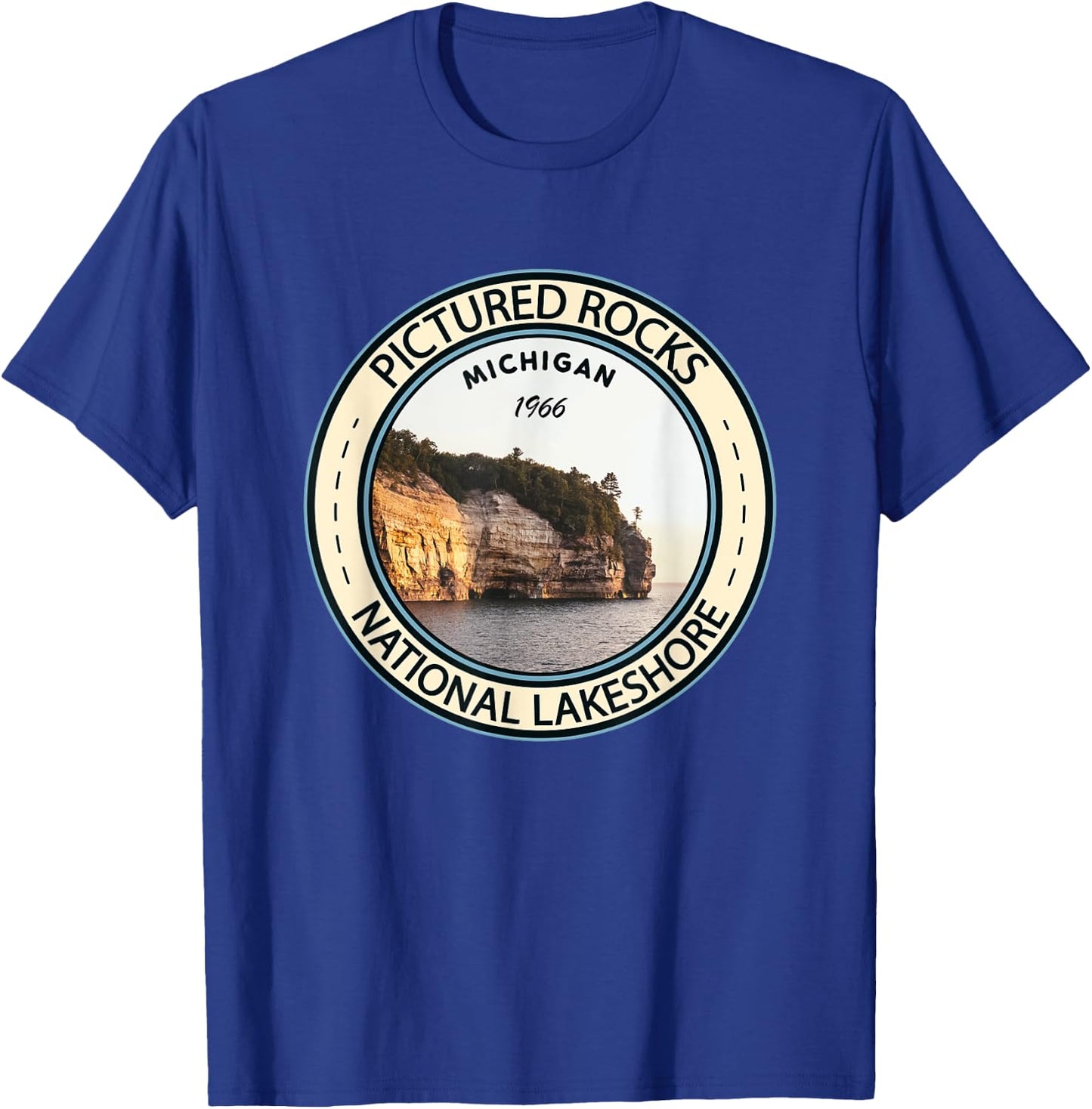 Pictured Rocks National Lakeshore Michigan Badge Vintage T-Shirt - T-Shirt | Royal
