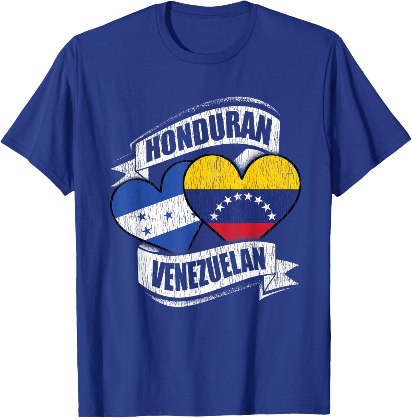 Honduran Venezuelan Hearts Honduras Venezuela Flags T-Shirt - T-Shirt | Royal