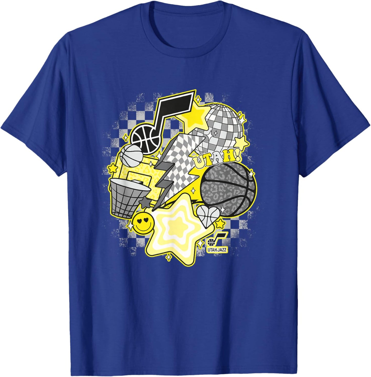 NBA Utah Jazz Psychedelic Basketball Collage T-Shirt - T-Shirt | Royal