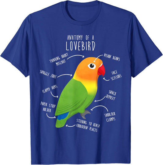 Fischer's Lovebird Parrot Anatomy, Funny Cute Pet Bird Mom T-Shirt - T-Shirt | Royal