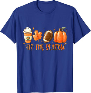Tis The Season Football Fall Coffee Pumpkin Autumn T-Shirt - T-Shirt | Royal