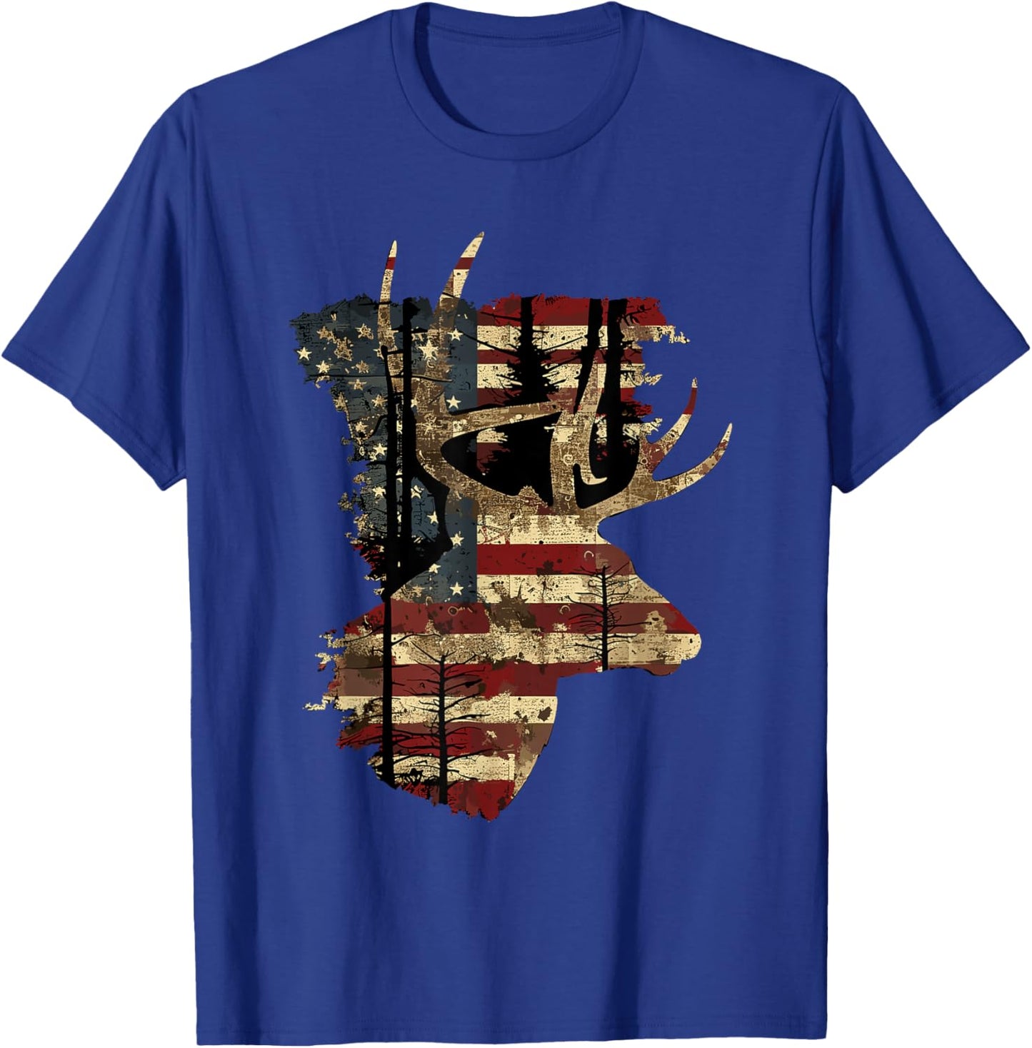 Whitetail Buck Deer Hunting 4th Of July USA American Flag Men T-Shirt - T-Shirt | Royal