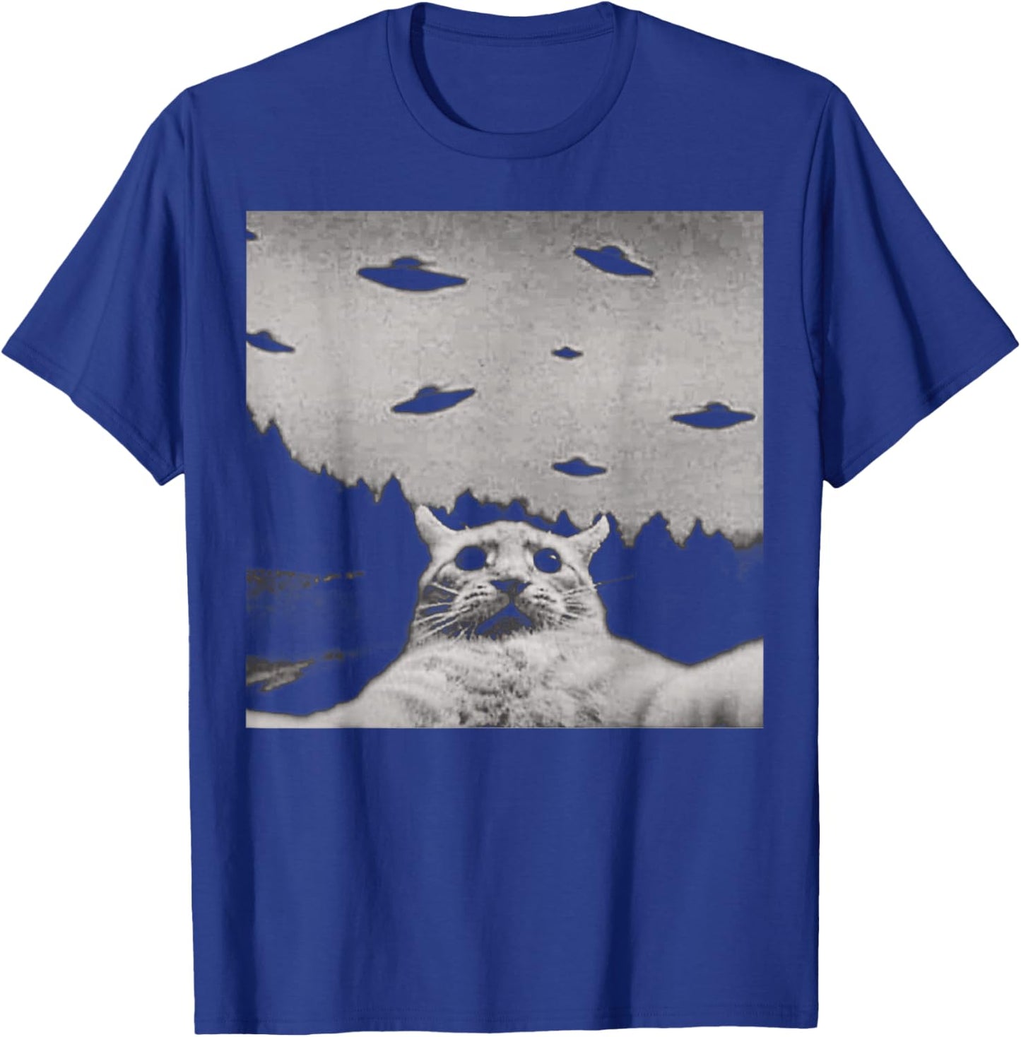ThreadWeird Alien Cat UFO - Classic Fit, Round Neck, Black, Adult T-Shirt - T-Shirt | Royal