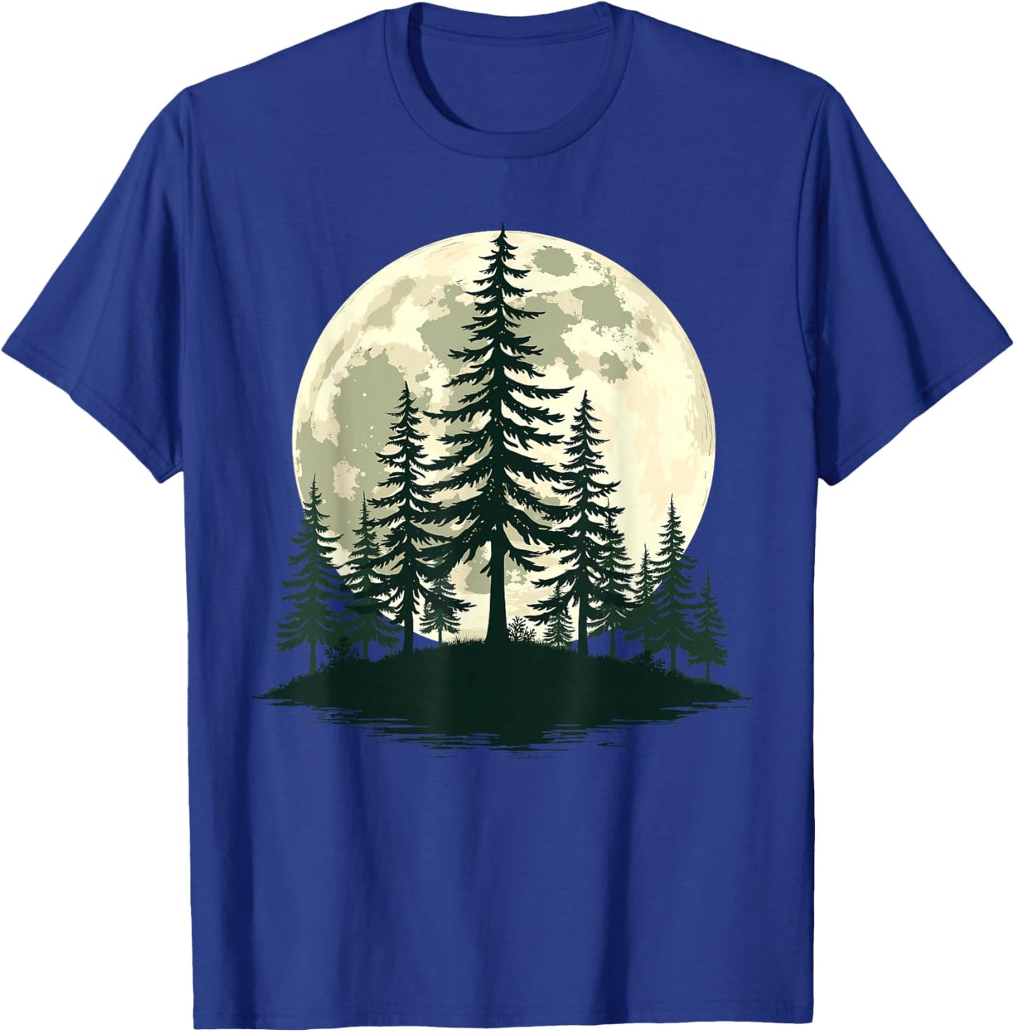 Retro Full Moon Nature Forest Trees Outdoor T-Shirt - T-Shirt | Royal