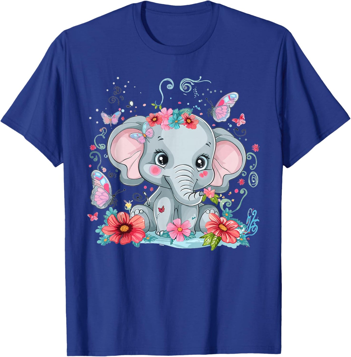 Cute Elephant with Flowers I Kids Elephant T-Shirt - T-Shirt | Royal