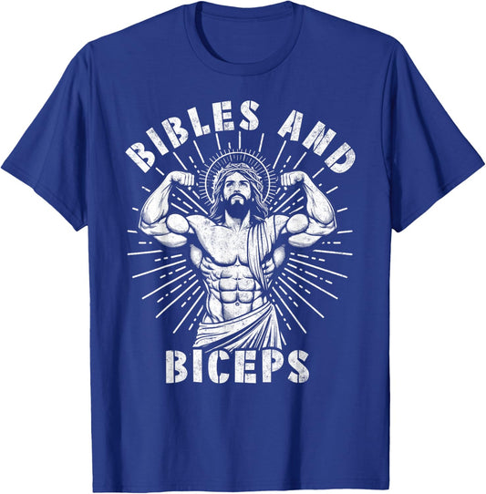Bibles And Biceps Funny Christian Weightlifting Workout Gym T-Shirt - T-Shirt | Royal