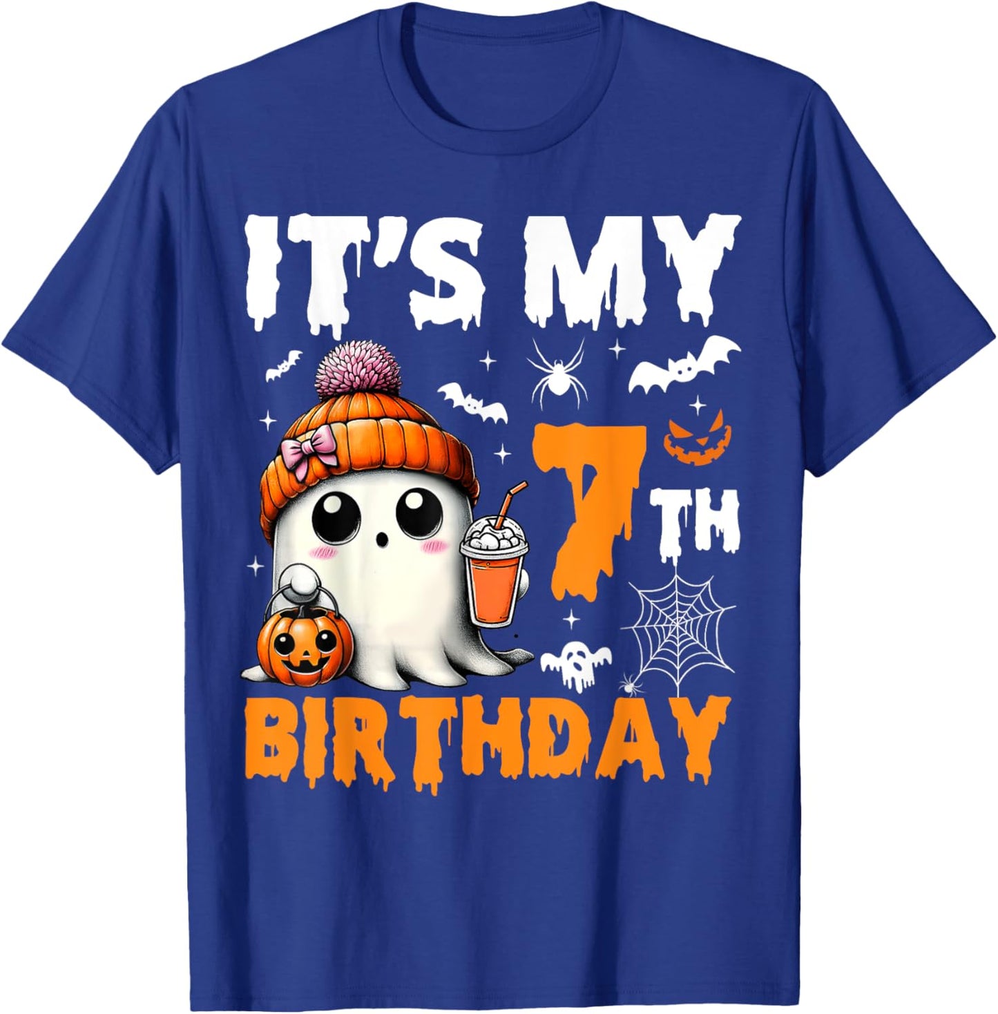 It's My 7th Birthday 7 Years Old Ghost Pumpkin Halloween T-Shirt - T-Shirt | Royal