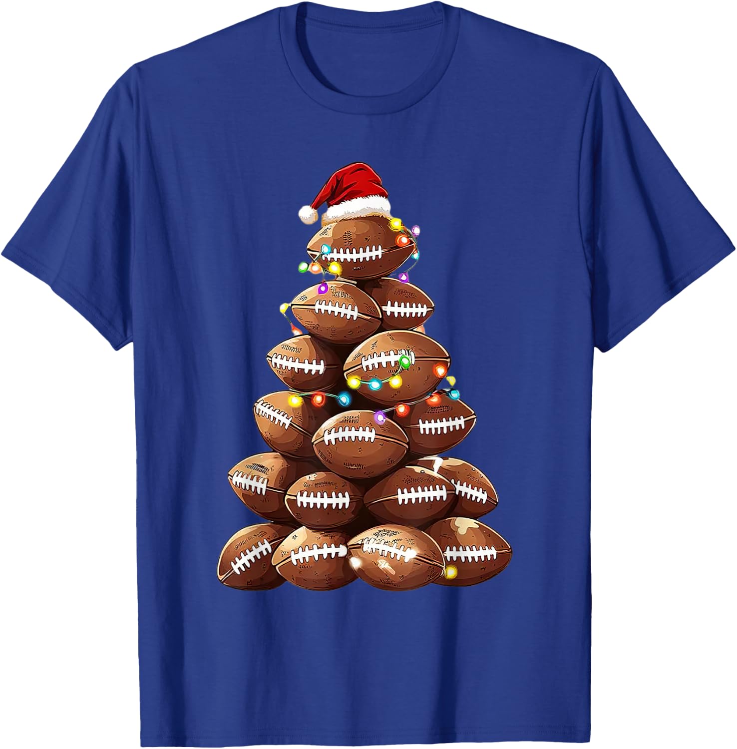 American Football Christmas Tree Xmas Pajamas Player T-Shirt - T-Shirt | Royal