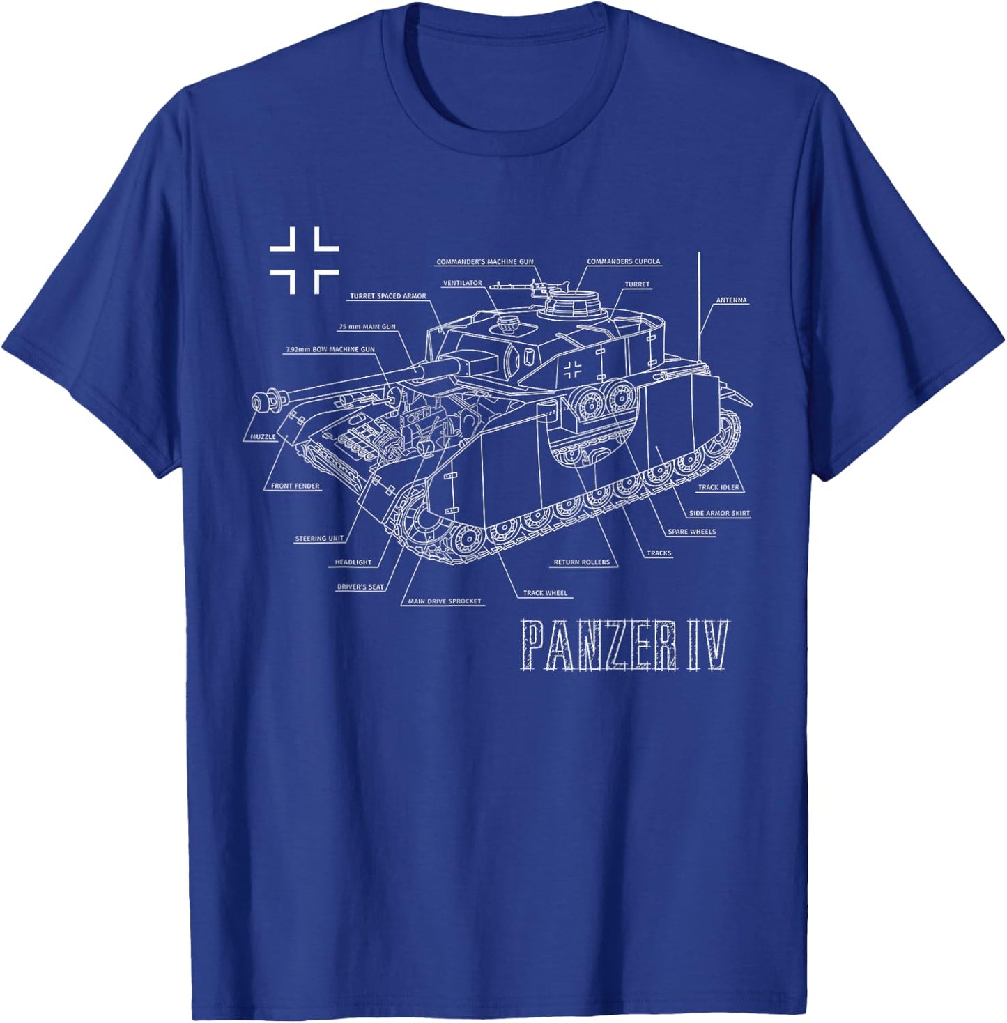 World War 2 German Tank Panzer IV Engineering Blueprint T-Shirt - T-Shirt | Royal