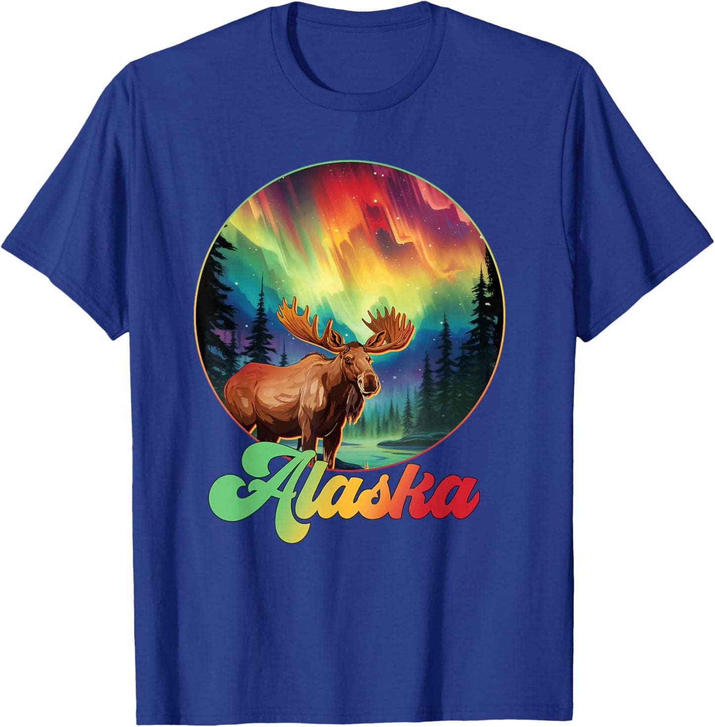 Alaska Northern Lights Aurora Alaska Vacay Moose T-Shirt - T-Shirt | Royal