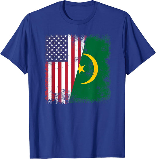 Half Mauritanian Flag | Vintage Mauritania USA Gift T-Shirt - T-Shirt | Royal