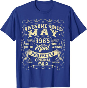 Awesome Since May 1965 Year Of Birth Birthday 1965 Vintage T-Shirt - T-Shirt | Royal