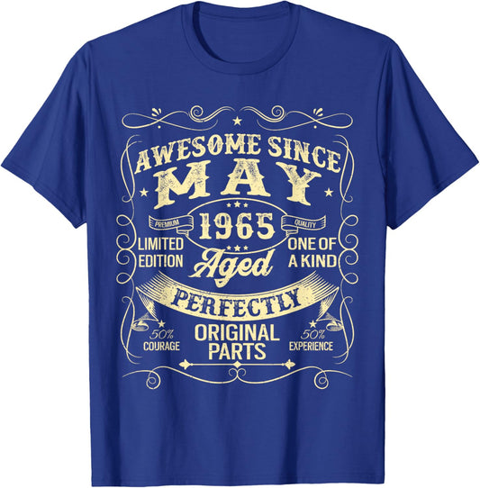 Awesome Since May 1965 Year Of Birth Birthday 1965 Vintage T-Shirt - T-Shirt | Royal