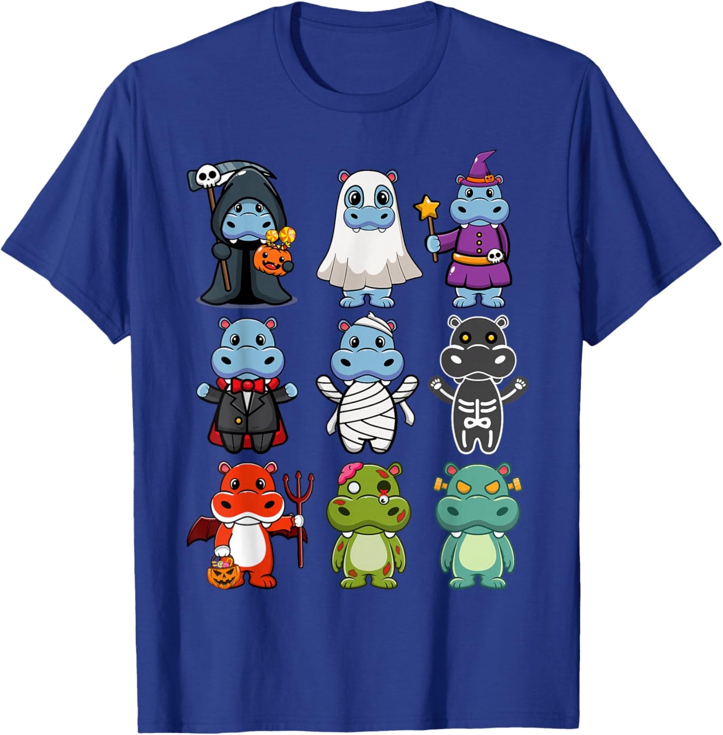 Hippo Spooky Ghost Boo-Jee Horror Pumpkin Hippo Halloween T-Shirt - T-Shirt | Royal