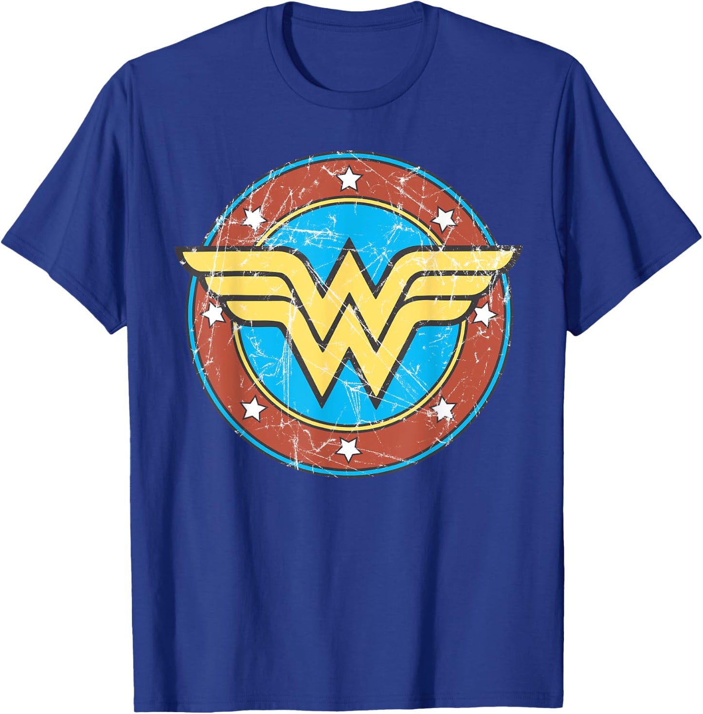DC Wonder Woman Logo Circle Distressed T-Shirt - T-Shirt | Royal