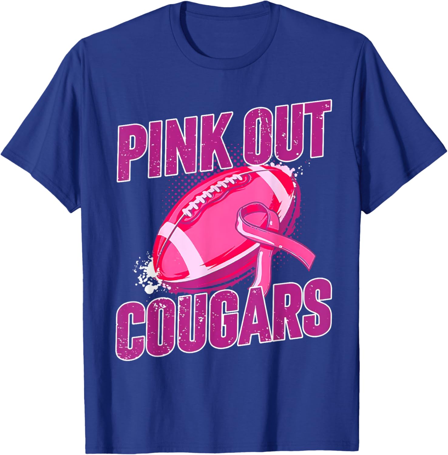 Cougars Pink Out Football Tackle Breast Cancer T-Shirt - T-Shirt | Royal