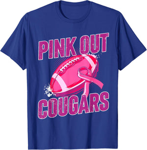 Cougars Pink Out Football Tackle Breast Cancer T-Shirt - T-Shirt | Royal