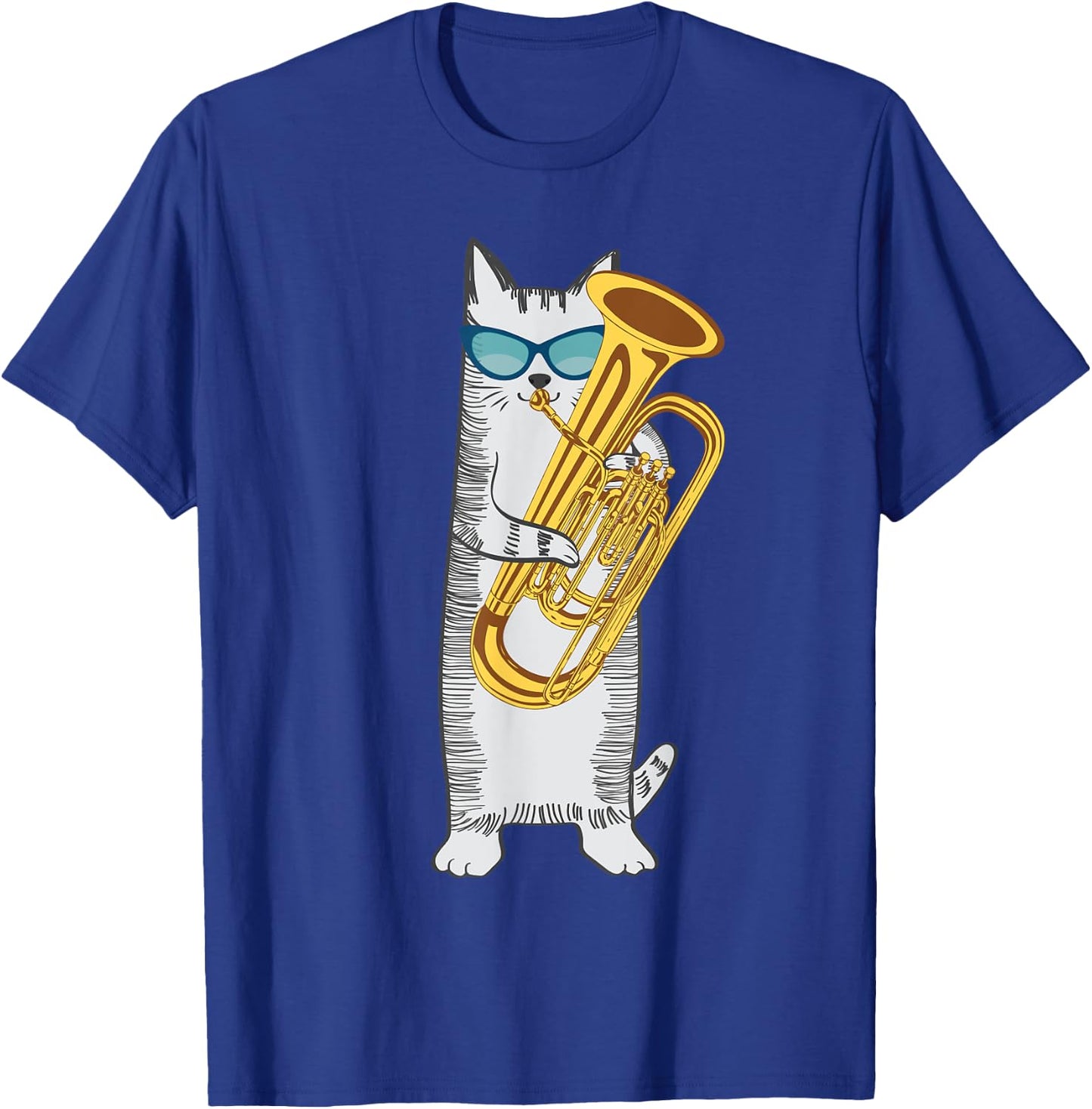 Tuba Cat Wearing Retro Sunglasses For Low Brass Players Men Women Kids T-Shirt - T-Shirt | Royal