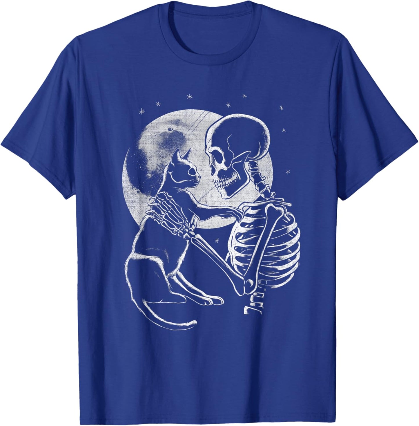 Skeleton Holding A Cat Funny Halloween Men Women Girl Kids T-Shirt - T-Shirt | Royal