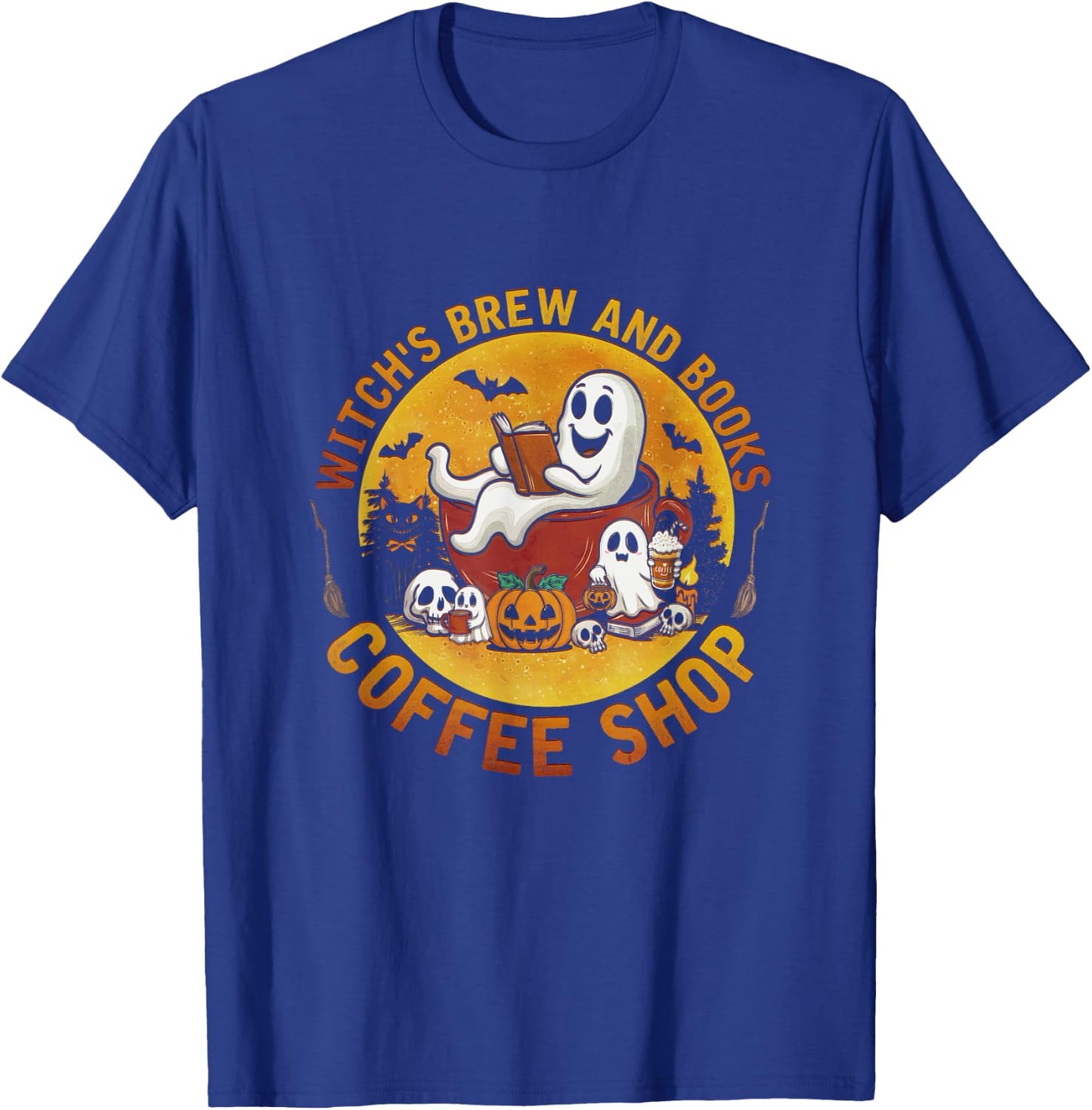 Ghost Witch's Brew And Book Coffee-Shop Halloween Costume T-Shirt - T-Shirt | Royal