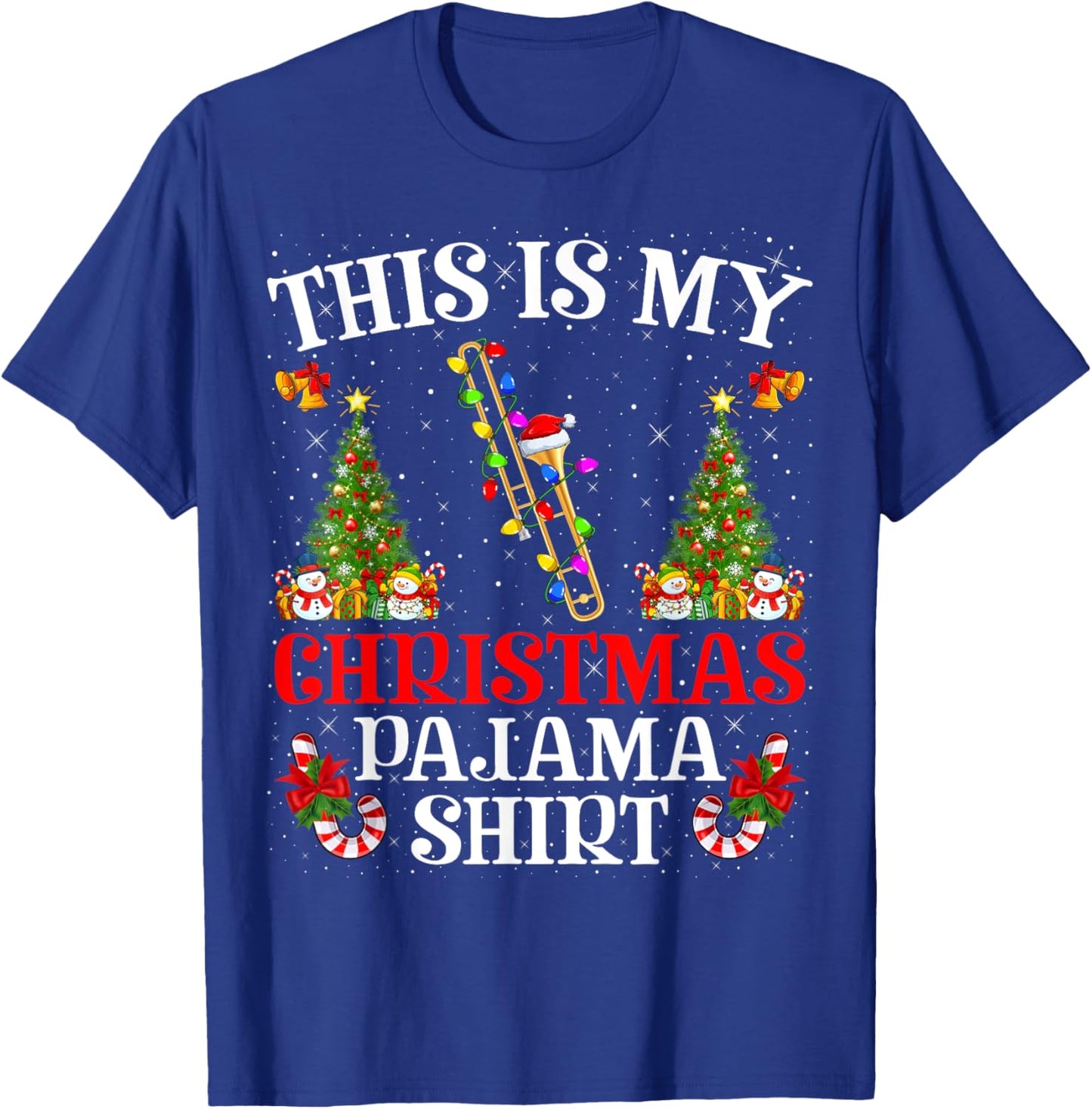 This Is My Christmas Pajama Shirt Lighting Trombone Xmas T-Shirt - T-Shirt | Royal