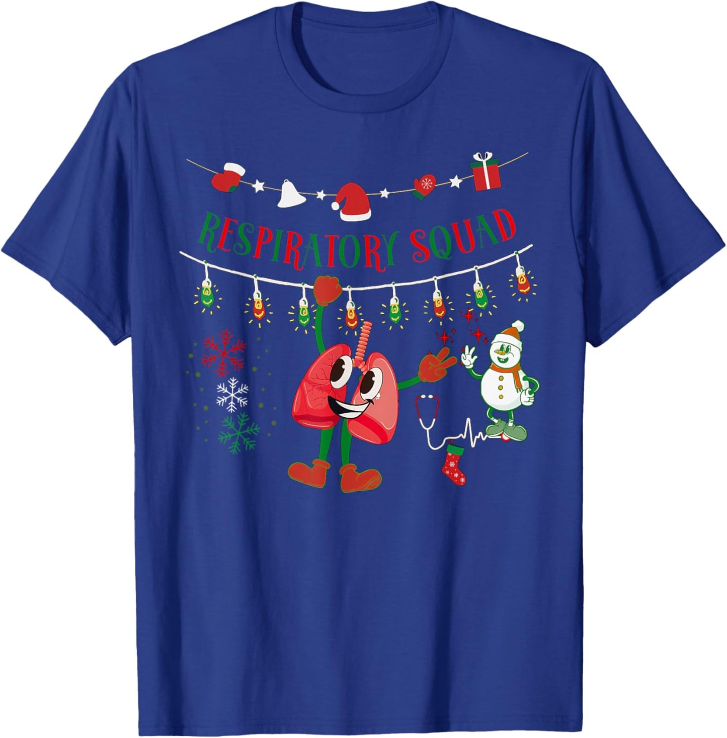 Respiratory Squad Nurse Xmas Light Lung Hanging Pulmonary T-Shirt - T-Shirt | Royal