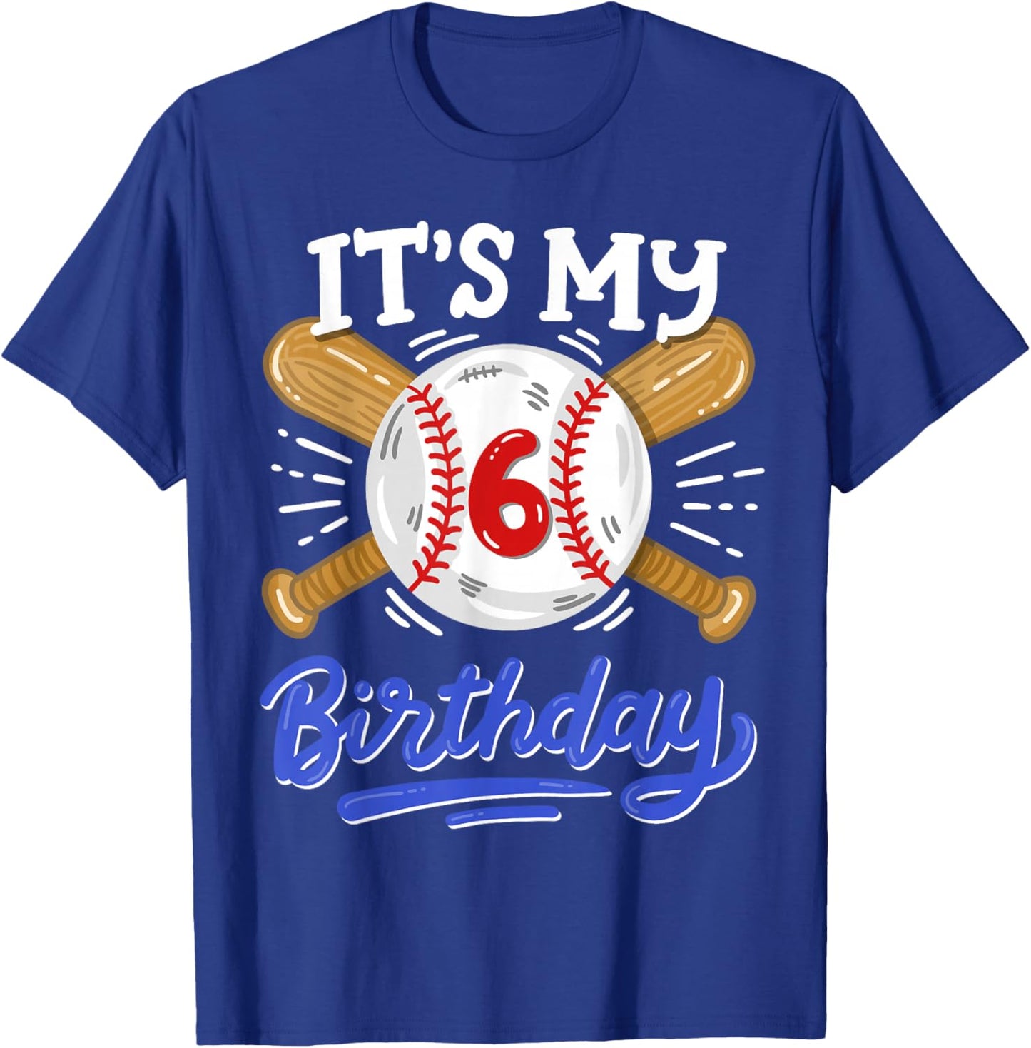 Kids 6th Baseball Birthday Party Boys Sport Fan 6 Years Old T-Shirt - T-Shirt | Royal