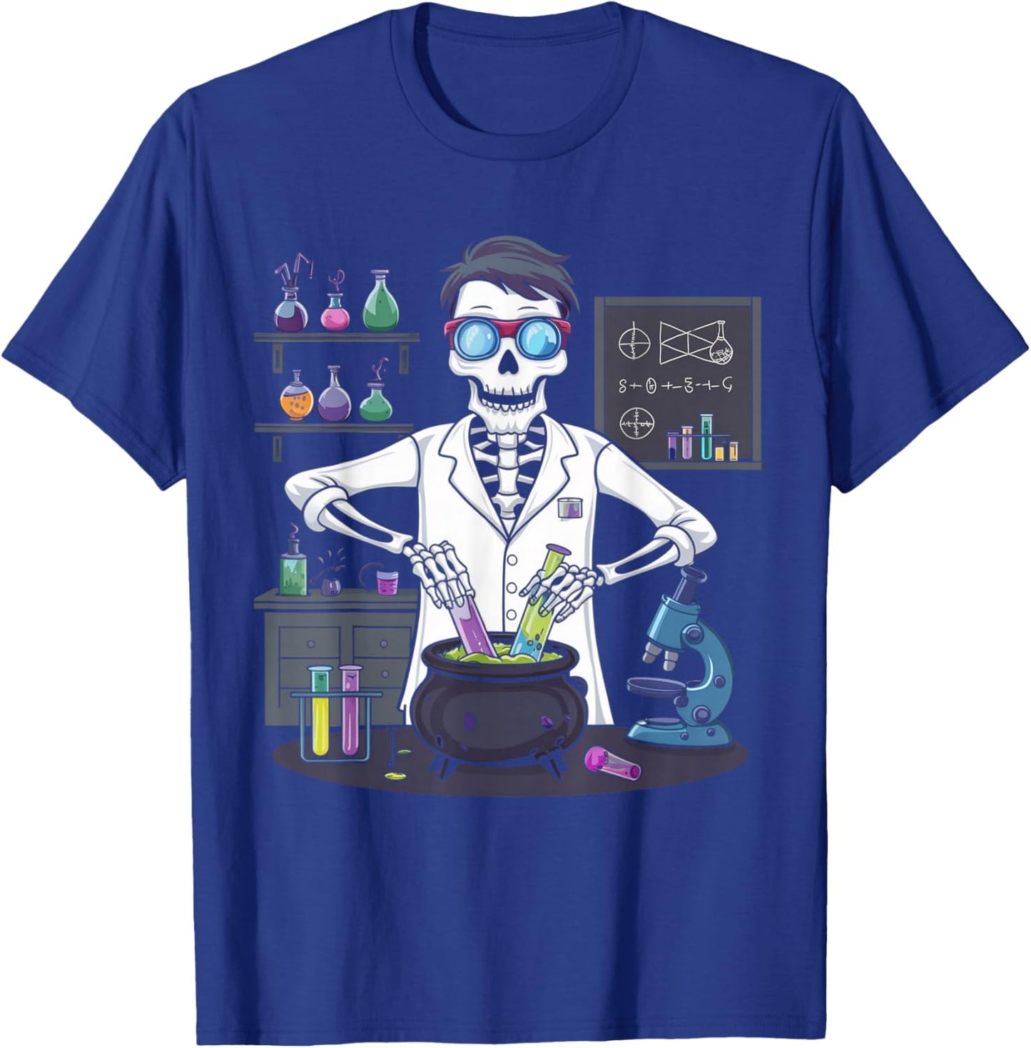 Funny Science Teacher Halloween Skeleton Scientist Chemistry T-Shirt - T-Shirt | Royal