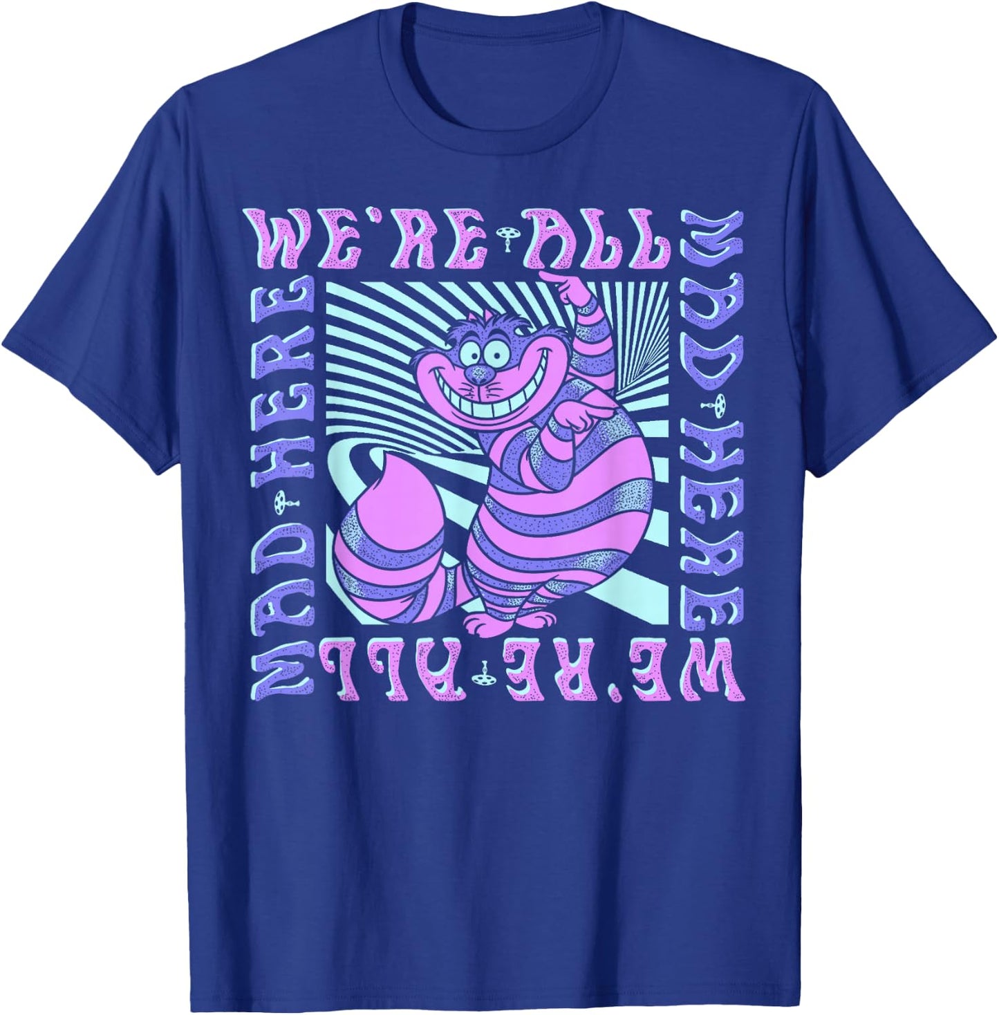 Disney Alice In Wonderland Cheshire Cat We're All Mad Box Up Short Sleeve T-Shirt - T-Shirt | Royal
