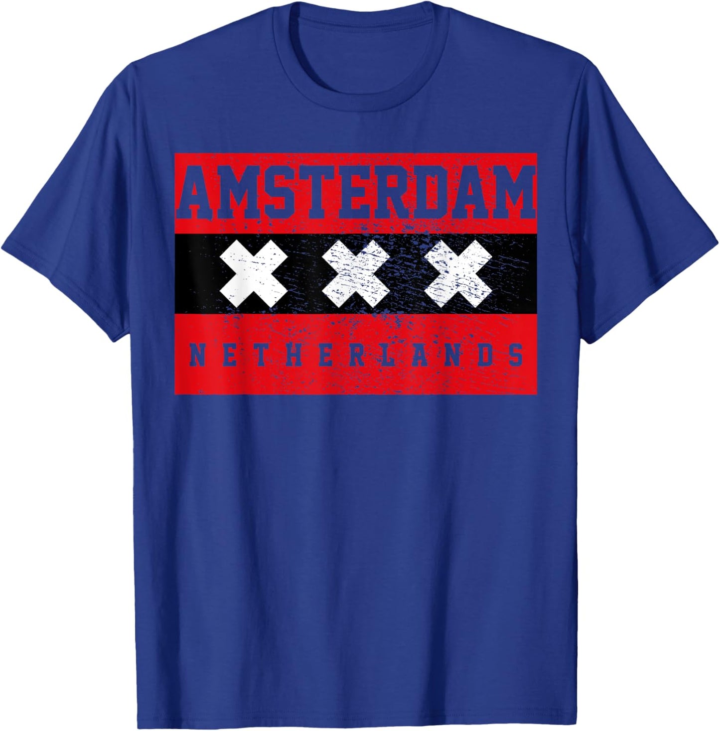 Designs and Gifts Amsterdam - Men's Adults Black Cotton 65% Polyester 35% Classic Fit Short Sleeve - Small T-Shirt - T-Shirt | Royal
