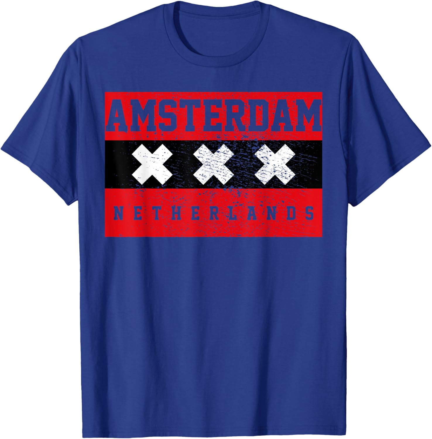 Designs and Gifts Amsterdam - Men's Adults Black Cotton 65% Polyester 35% Classic Fit Short Sleeve - Small T-Shirt - T-Shirt | Royal