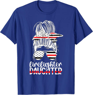 Firefighter Daughter Messy Bun Fireman Daughter T-Shirt - T-Shirt | Royal