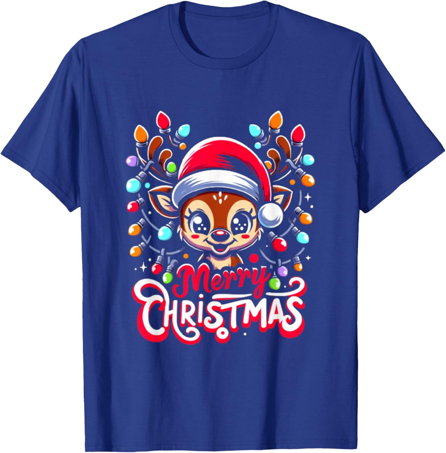 Merry Christmas Cute Reindeer Xmas Family Men Women T-Shirt - T-Shirt | Royal