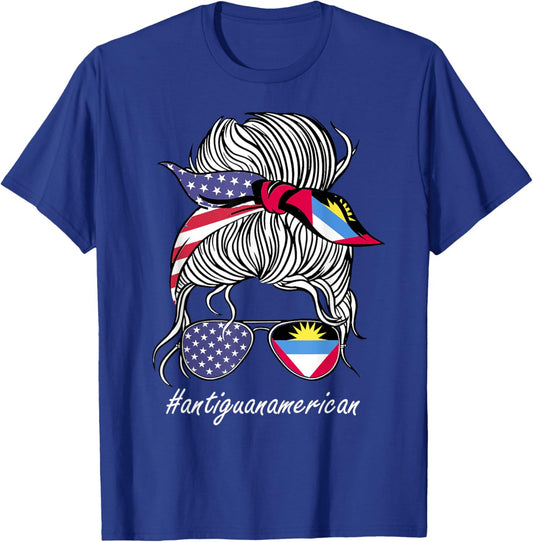 Antigua & Barbuda Heritage American Women Girl Anigua Flag T-Shirt - T-Shirt | Royal