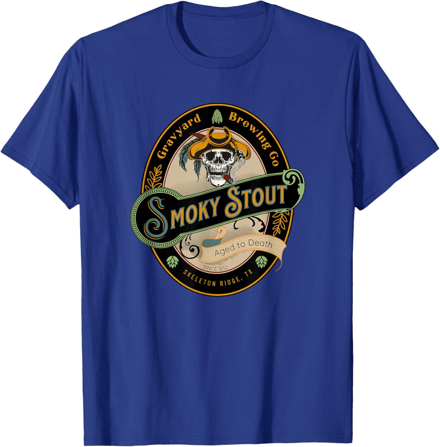 Graveyard Brewery Craft Beer Label, Skeleton with Cigar T-Shirt - T-Shirt | Royal