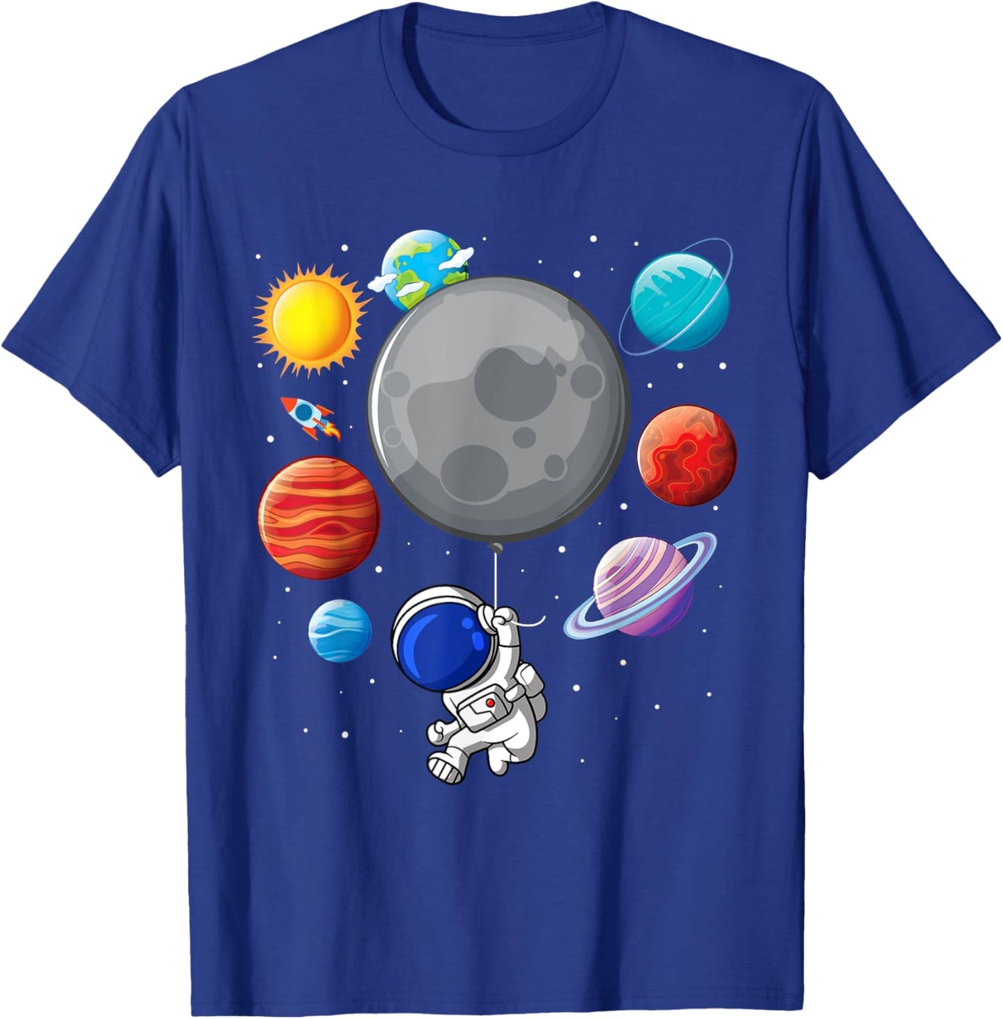 Astronaut Holding Planet Balloons Solar-System Space Kids T-Shirt - T-Shirt | Royal