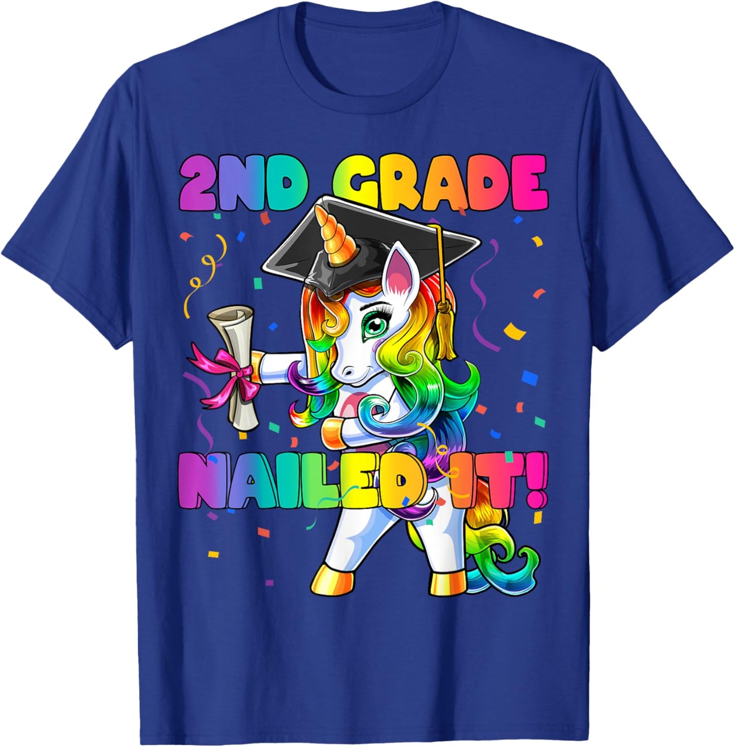Flossing Unicorn 2nd Grade Graduation Cap Diploma Gift Girls T-Shirt - T-Shirt | Royal