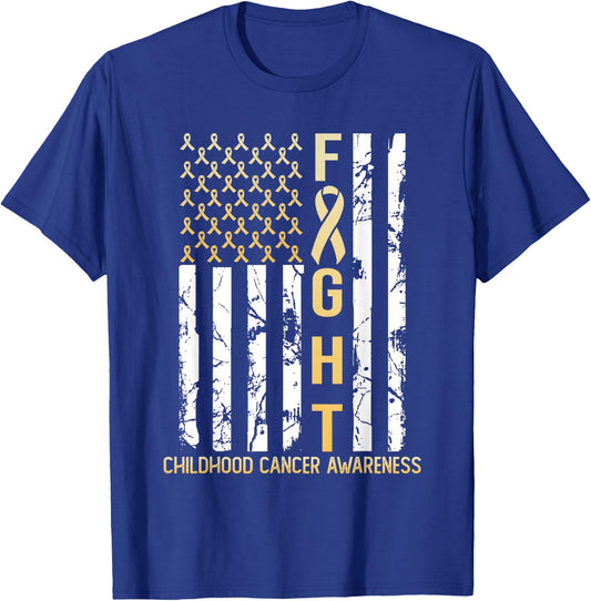 USA Gold Flag Childhood Cancer Awareness Month September T-Shirt - T-Shirt | Royal