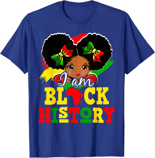 I Am Black History Month Cute Messy Bun Girl Kids Toddlers T-Shirt - T-Shirt | Royal