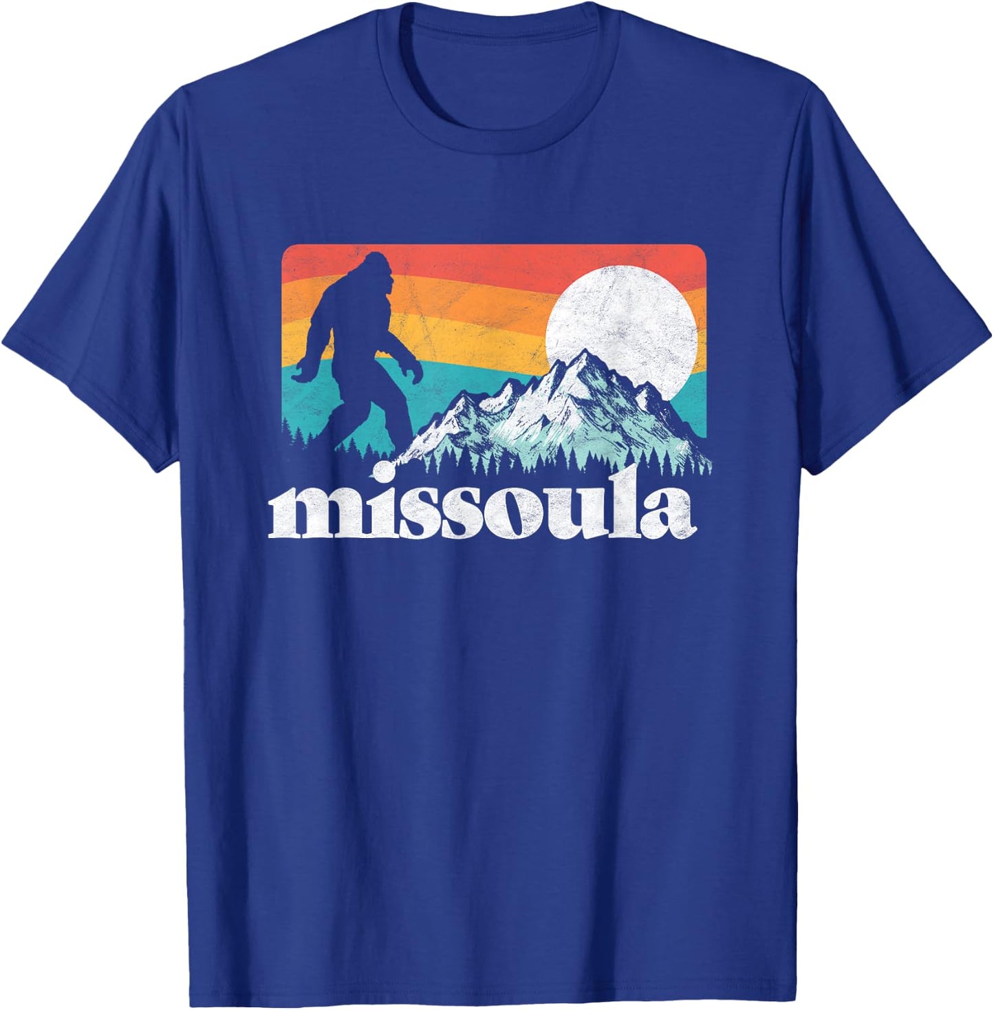 Missoula Montana Retro Bigfoot Mountains T-Shirt - T-Shirt | Royal