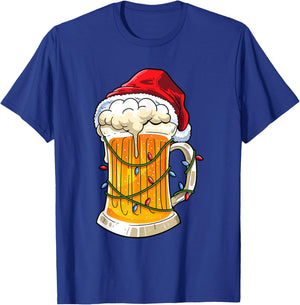 Beer Christmas Mug Santa Hat Xmas Lights Men Women Gifts T-Shirt - T-Shirt | Royal