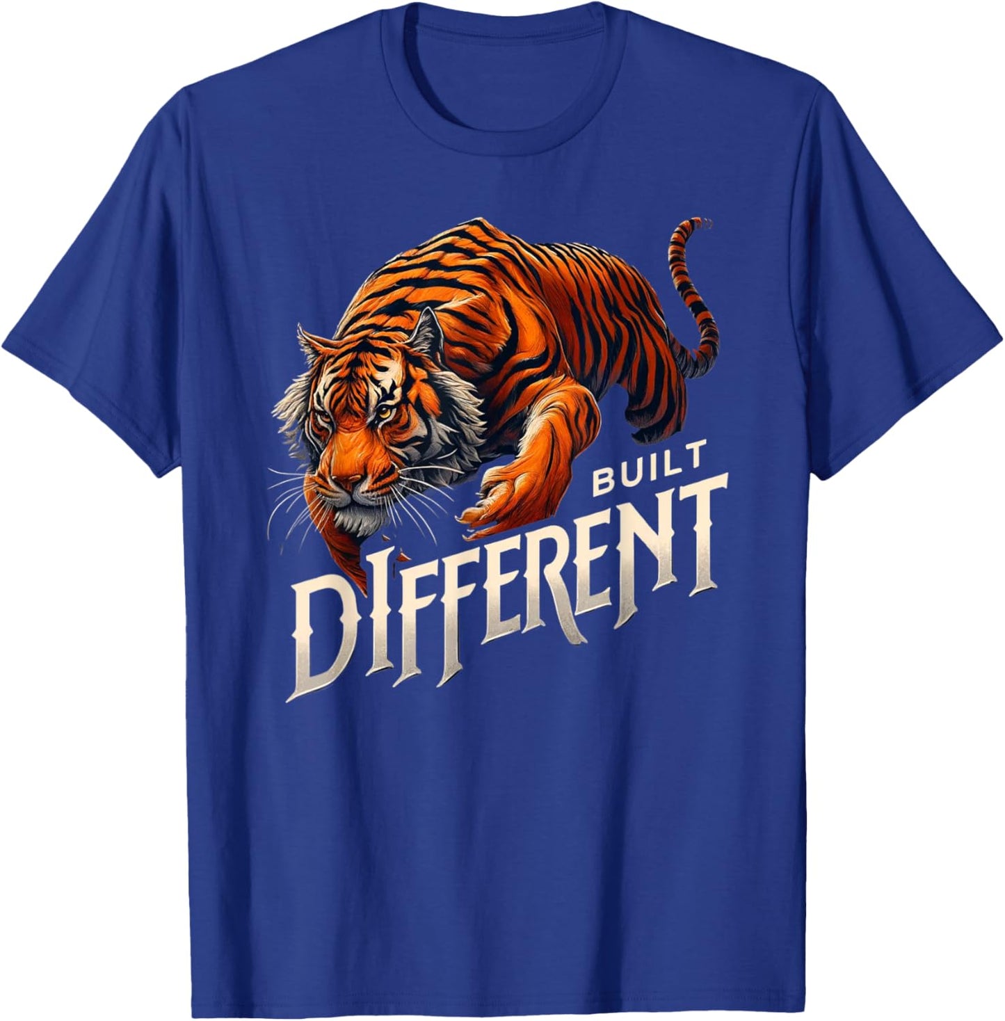 Built Different - Roar of Strength Fitness Motivation Tiger T-Shirt - T-Shirt | Royal