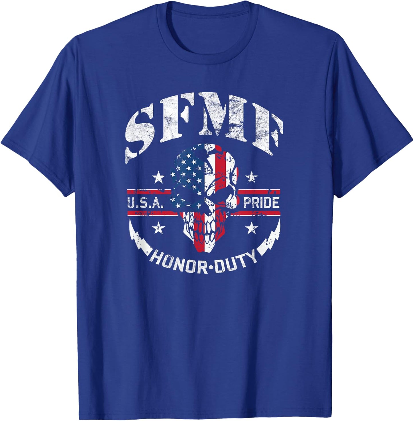 SFMF Skull USA Flag Military Weapon Guns America T-Shirt - T-Shirt | Royal